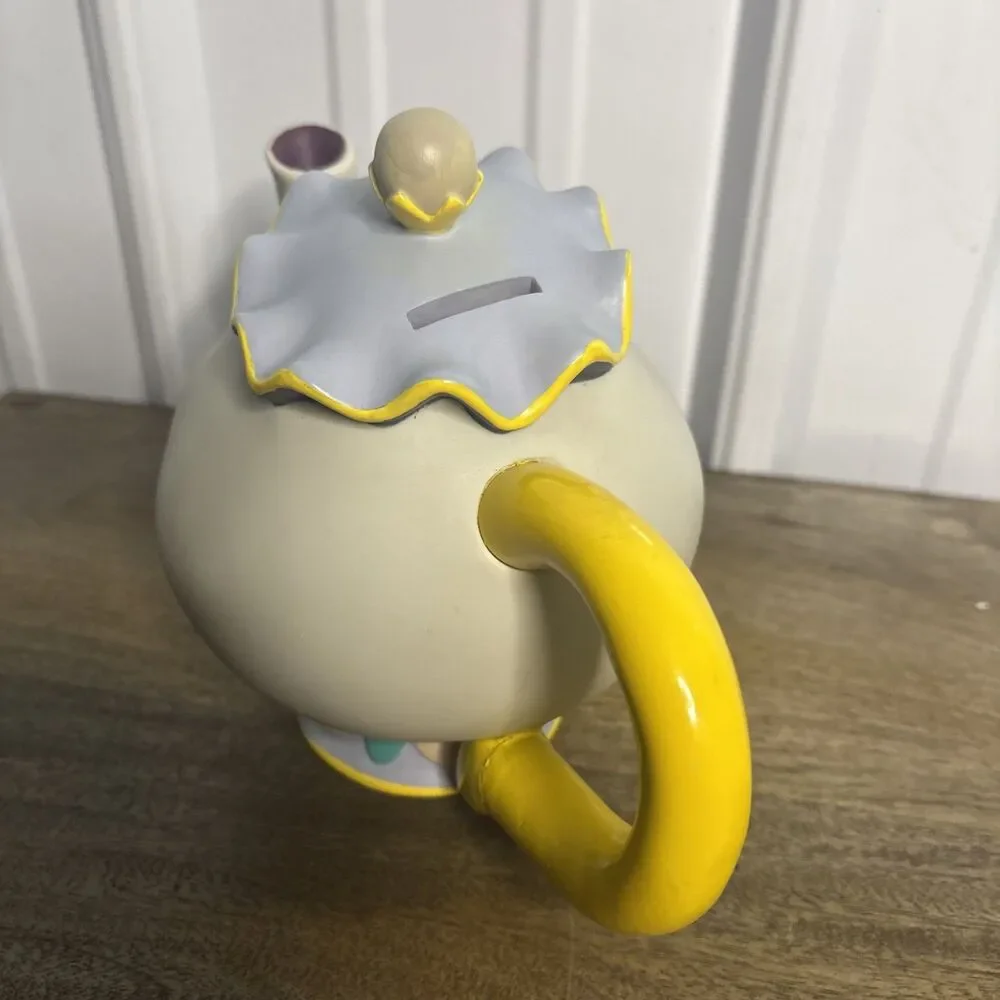 Vtg Disney Beauty and the Beast Mrs Potts Teapot Coin Bank Plastic Piggy Bank